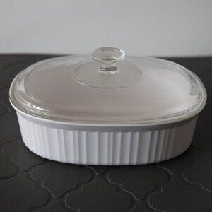 Vintage Corningware French White Oval Casserole Dish with Glass Lid